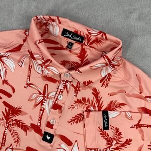 Bad Birdie Mens XL Palm Tree Golf Polo Shirt Pink Short Sleeve Button Up